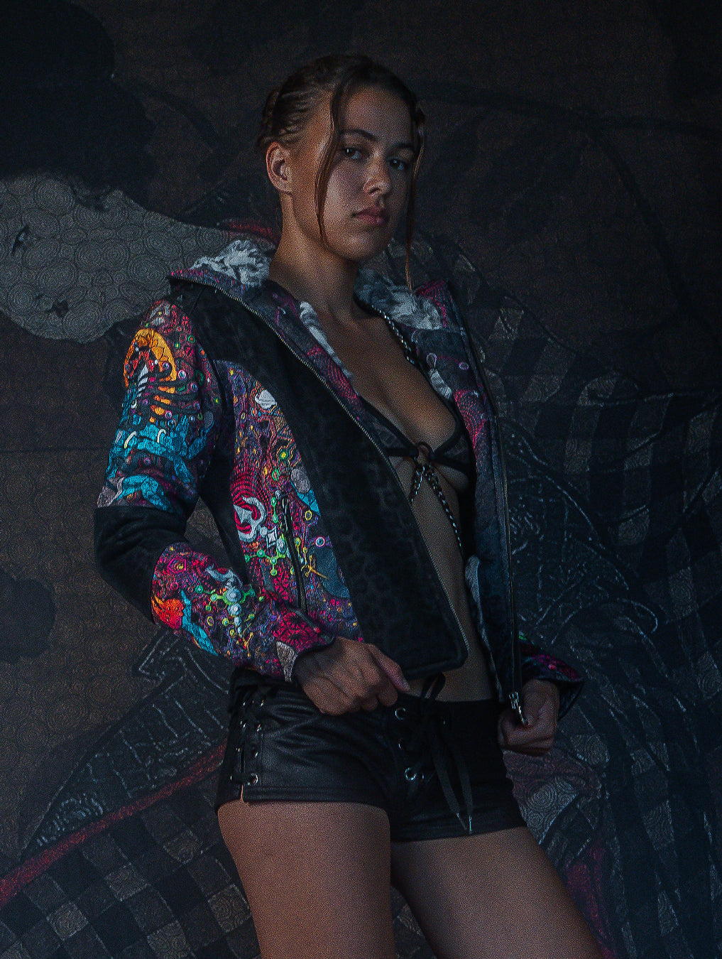 Jacket / Satin and Fake Leather - NATARAJA