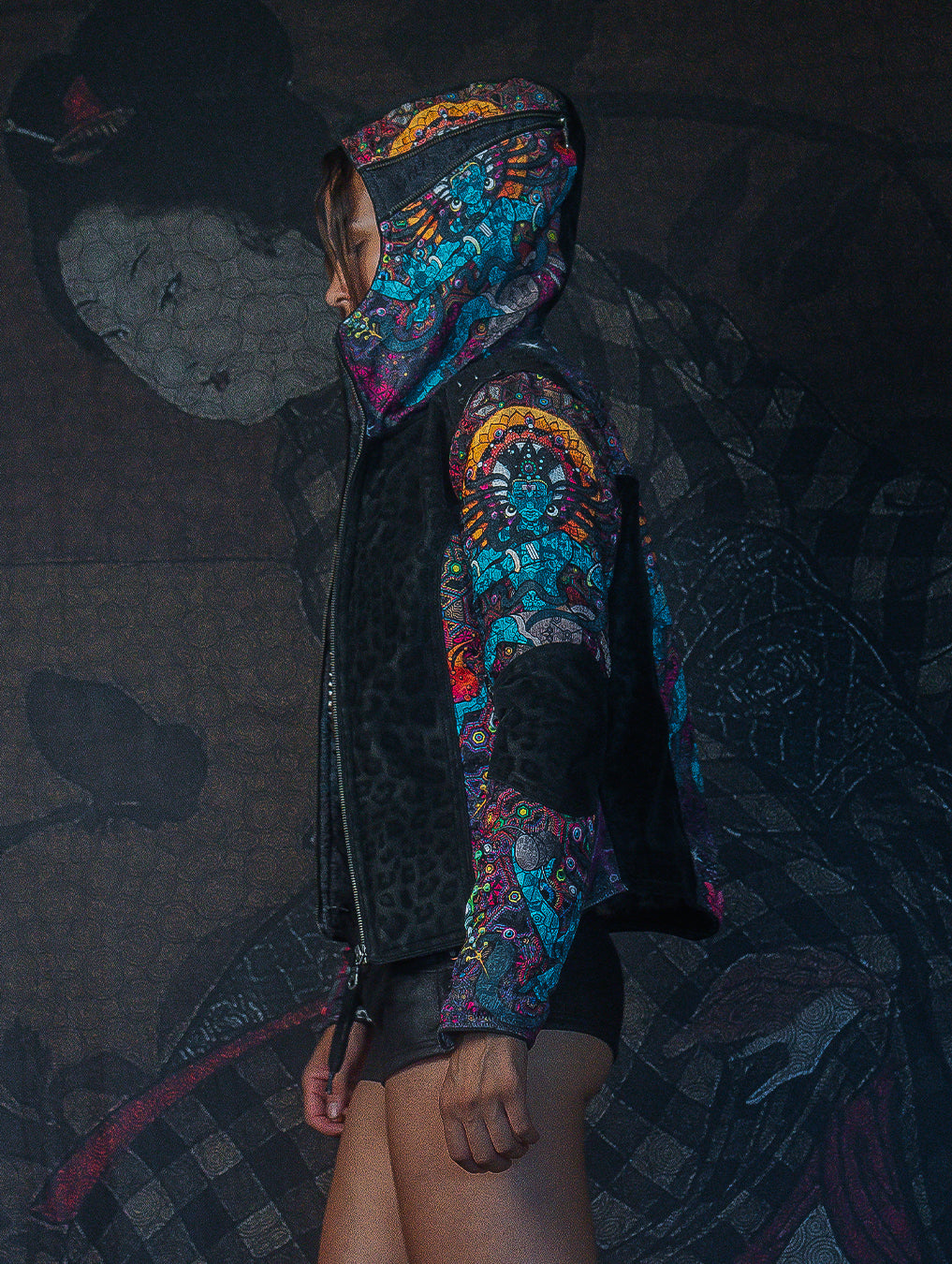 Jacket / Satin and Fake Leather - NATARAJA