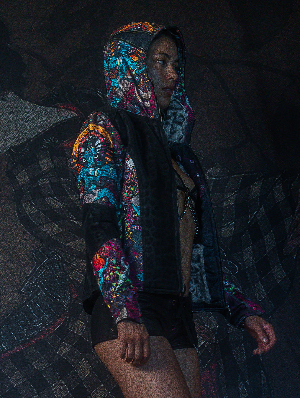 Jacket / Satin and Fake Leather - NATARAJA