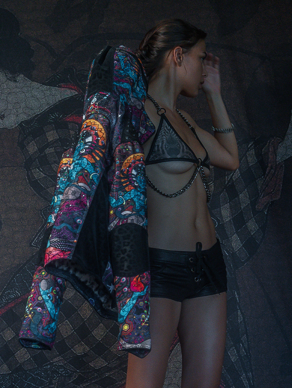 Jacket / Satin and Fake Leather - NATARAJA