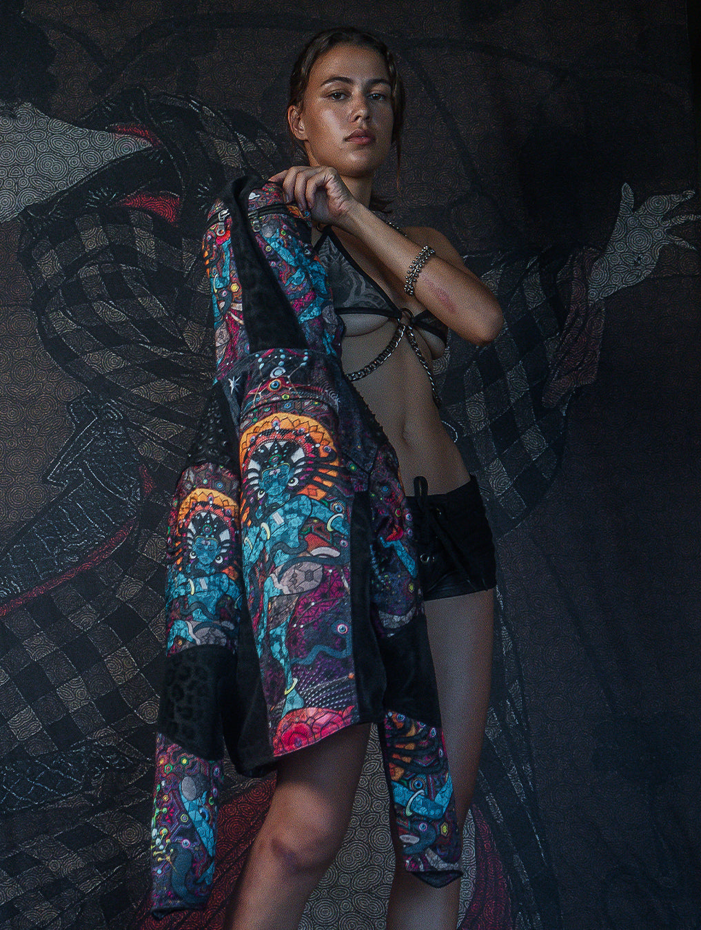 Jacket / Satin and Fake Leather - NATARAJA