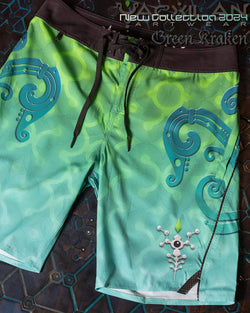 Boardshort Men / Fast Dry - Green KRAKEN - Yacxilan Artwear