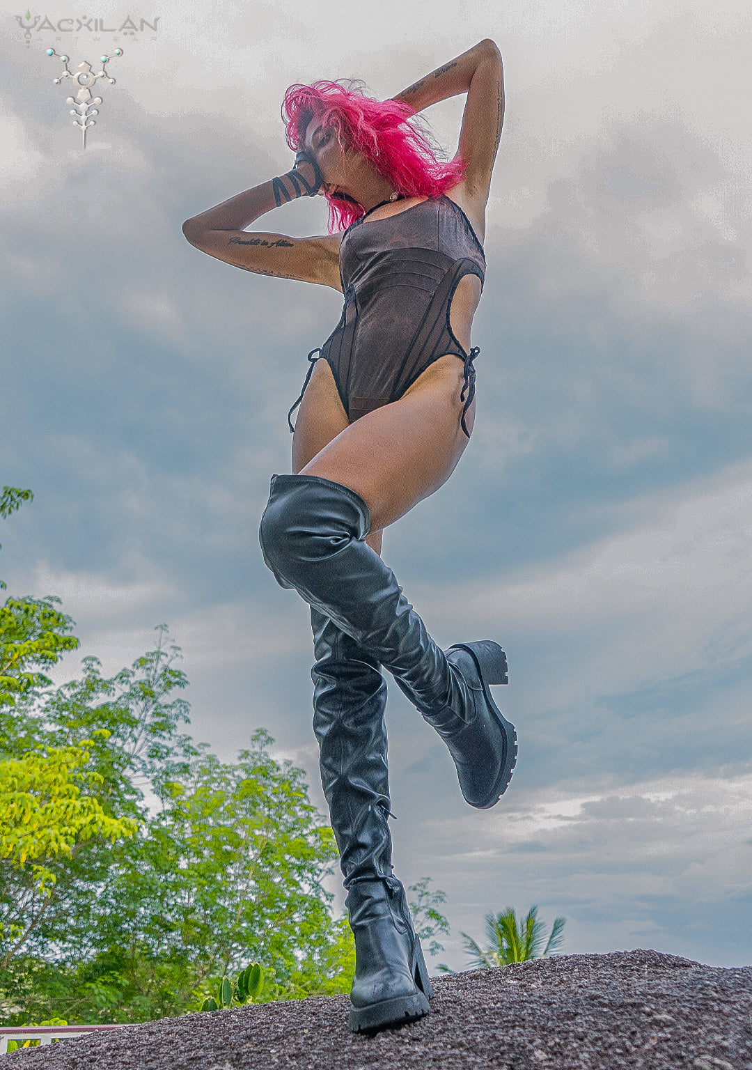 Bodisuit  / fake Leather Lace - Brown SANDOKAN Black Strippes