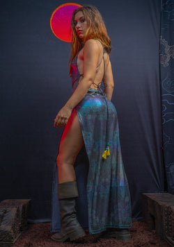 Long Bomb Dress / Holographic Rainbow Dots Flatrib - Mycelium