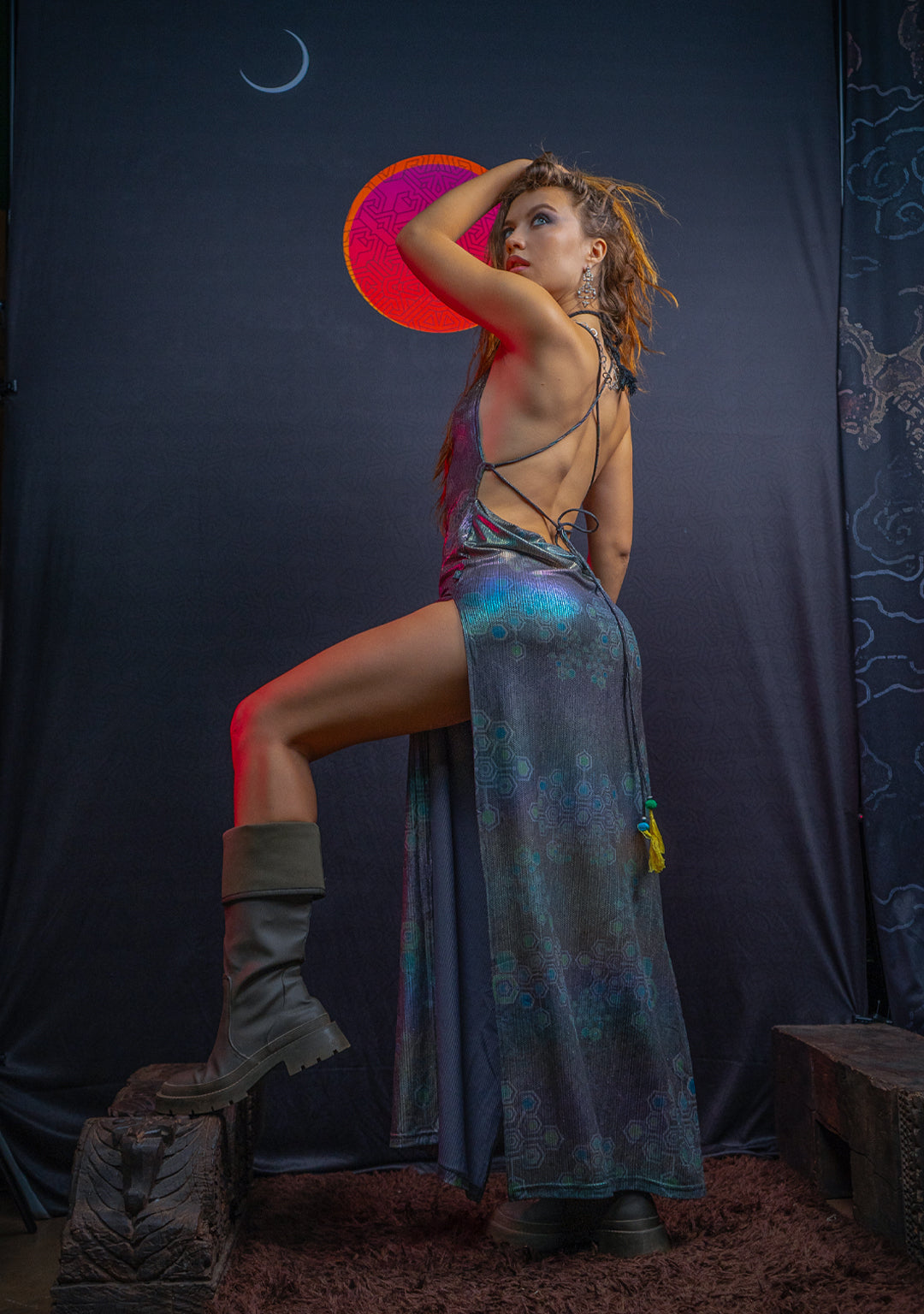 Long Bomb Dress / Holographic Rainbow Dots Flatrib - Mycelium