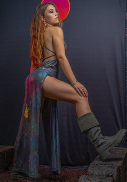 Long Bomb Dress / Holographic Rainbow Dots Flatrib - Mycelium