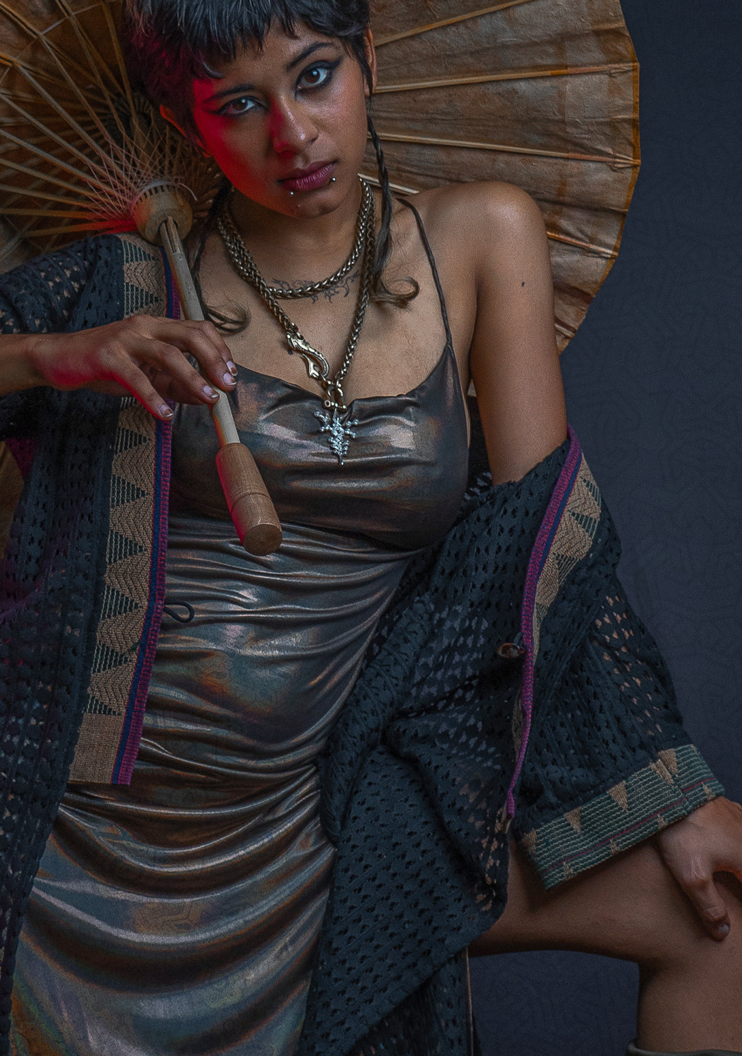 Long Bomb Dress / Holographic Licra - Gold DEMETRIO