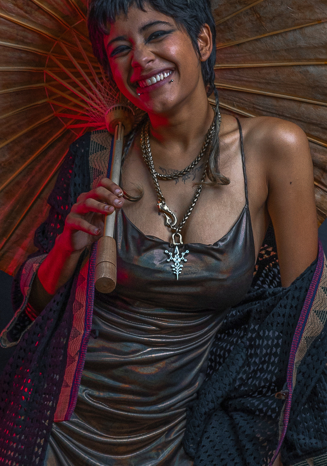 Long Bomb Dress / Holographic Licra - Gold DEMETRIO