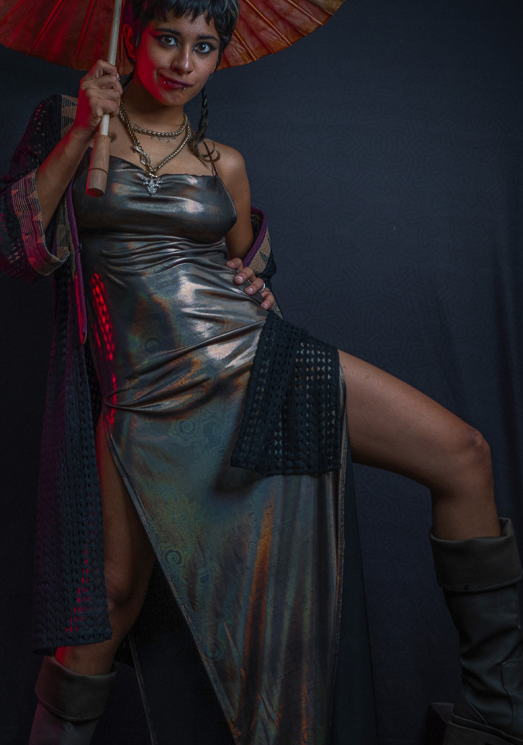 Long Bomb Dress / Holographic Licra - Gold DEMETRIO