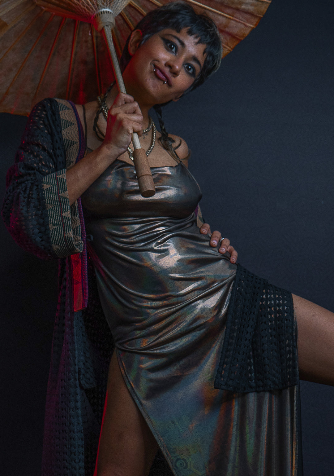 Long Bomb Dress / Holographic Licra - Gold DEMETRIO