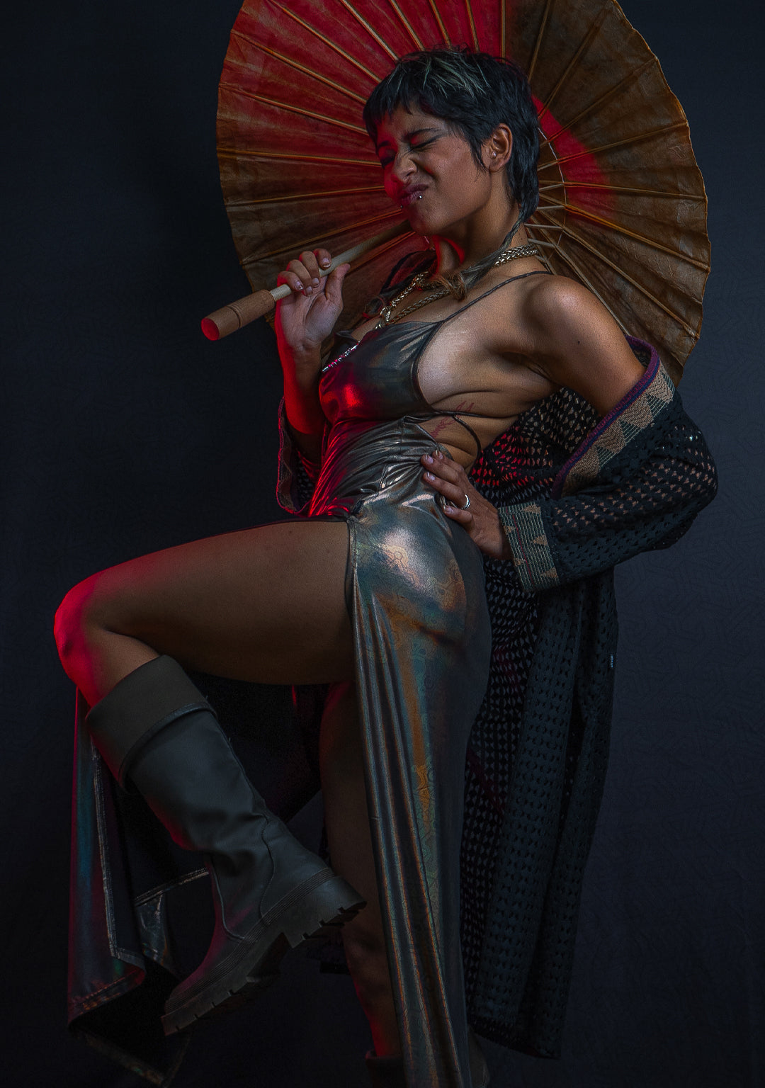 Long Bomb Dress / Holographic Licra - Gold DEMETRIO