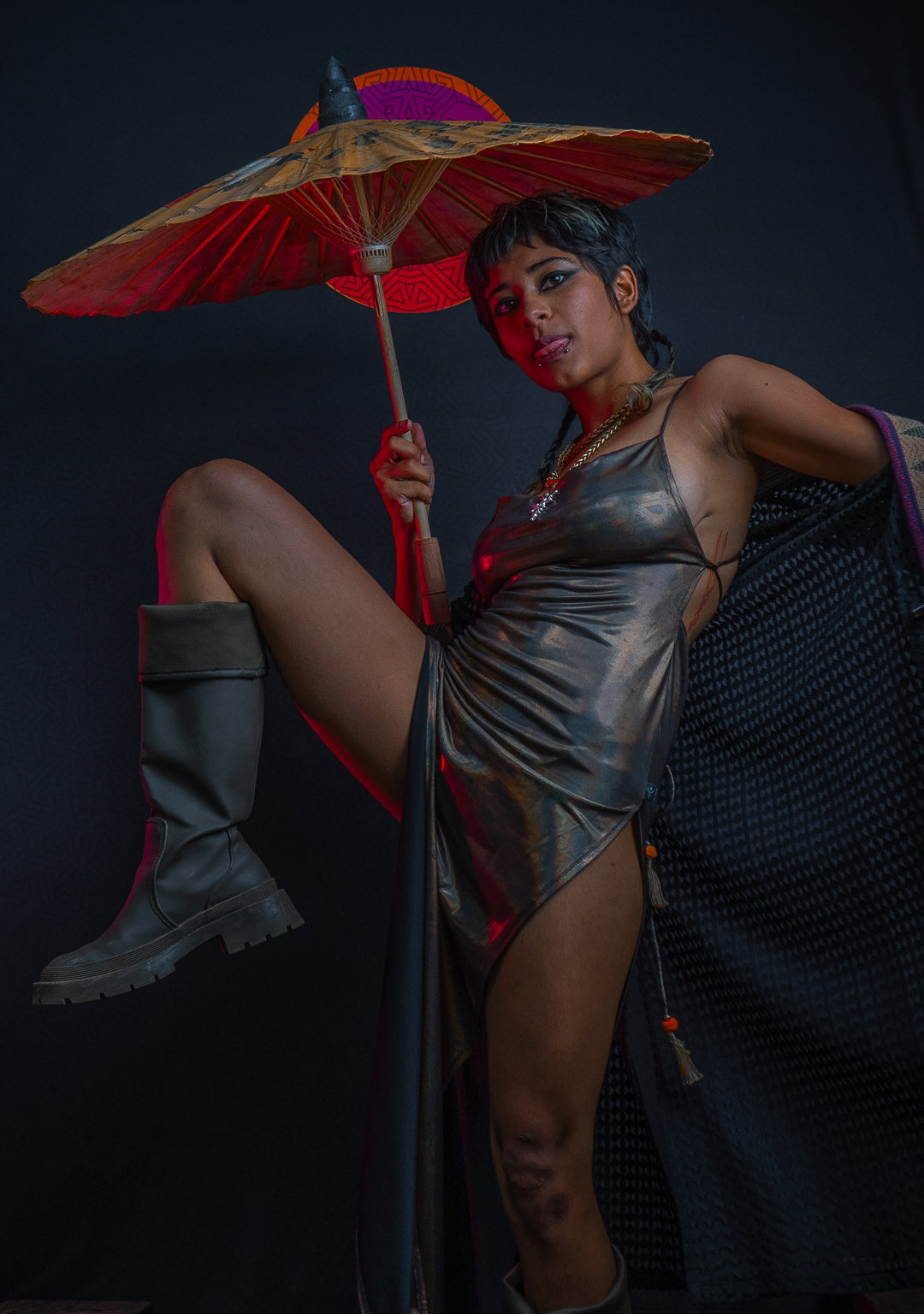 Long Bomb Dress / Holographic Licra - Gold DEMETRIO