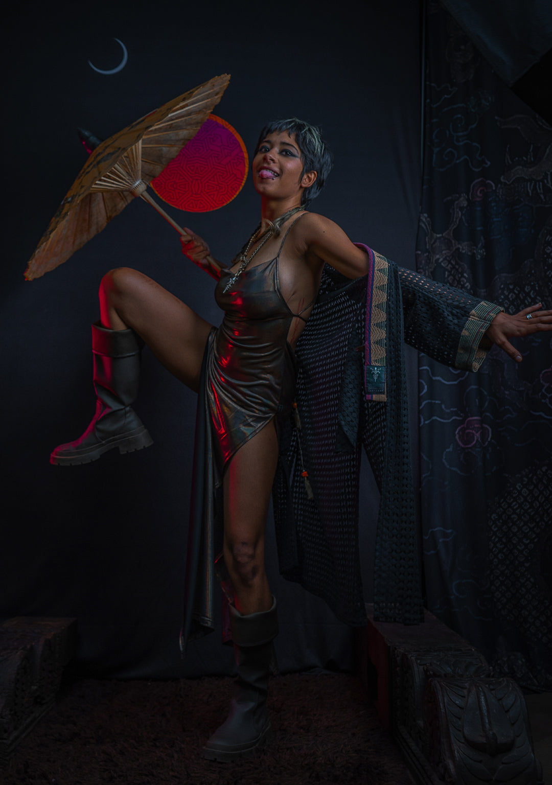 Long Bomb Dress / Holographic Licra - Gold DEMETRIO