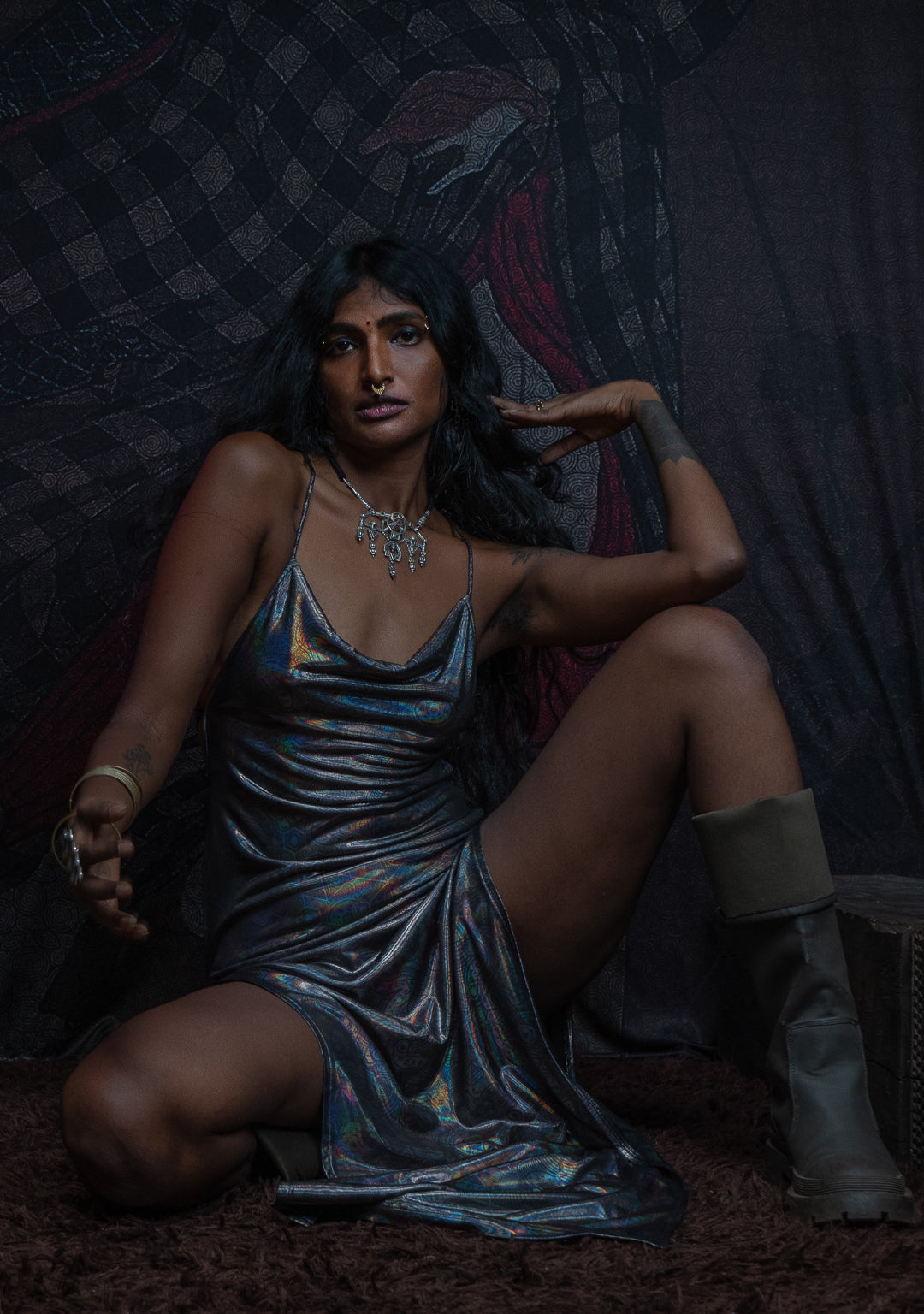 Long Bomb Dress / Holographic Licra - Silver PSYCHEDELIKA GALACTIKA