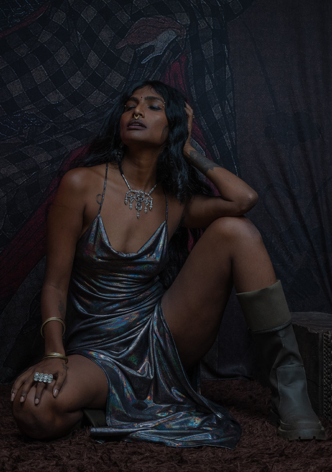 Long Bomb Dress / Holographic Licra - Silver PSYCHEDELIKA GALACTIKA