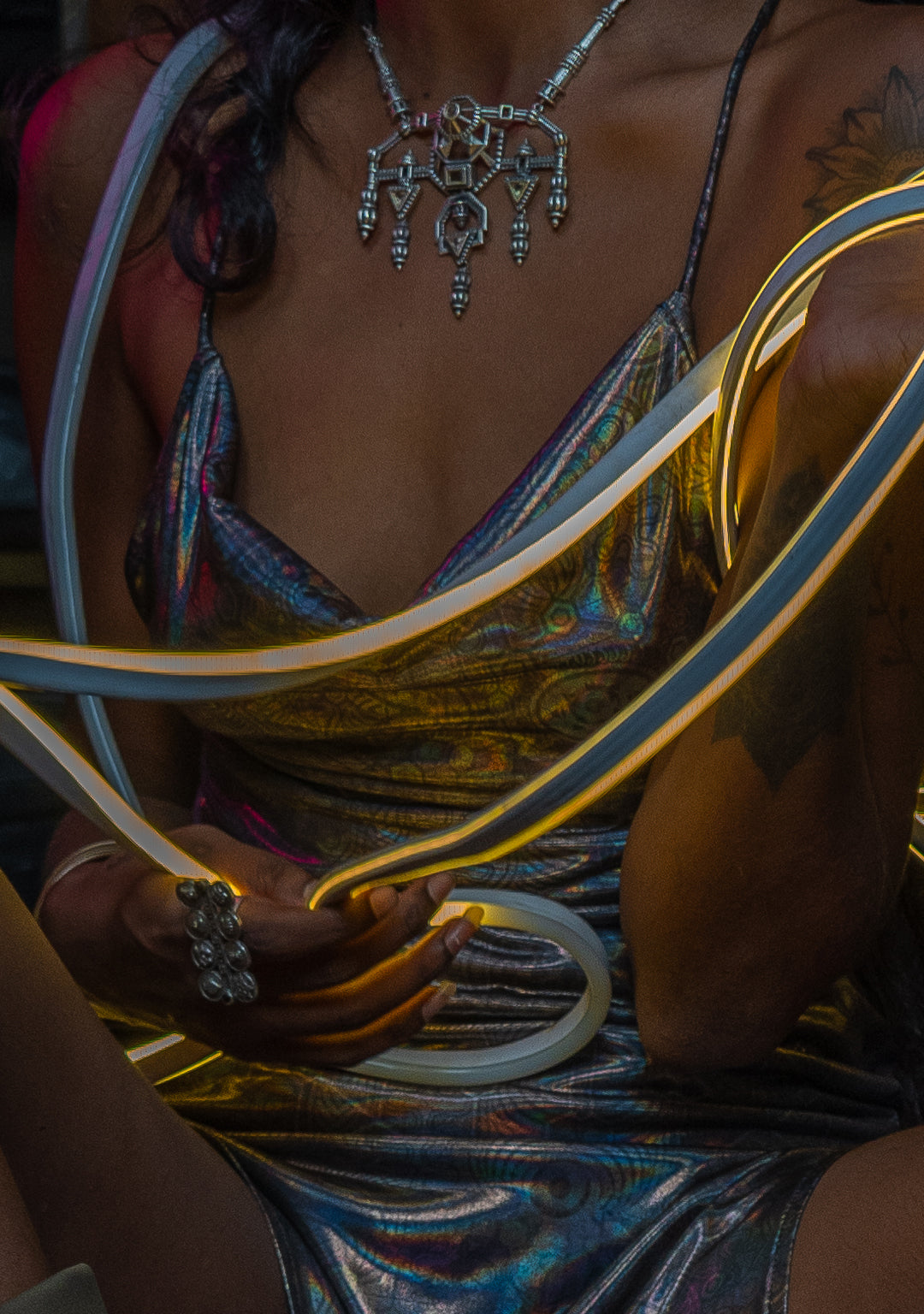 Long Bomb Dress / Holographic Licra - Silver PSYCHEDELIKA GALACTIKA