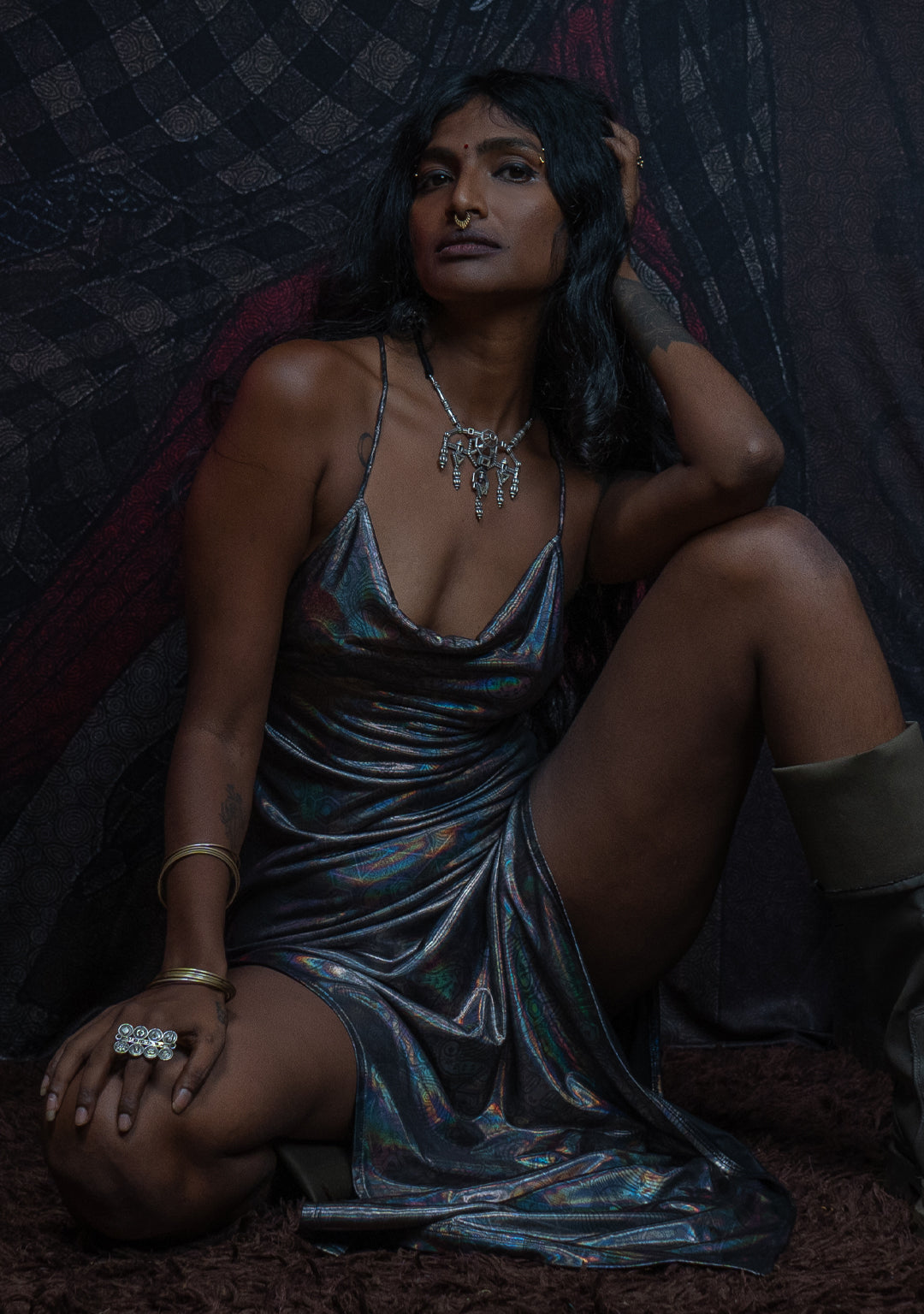Long Bomb Dress / Holographic Licra - Silver PSYCHEDELIKA GALACTIKA