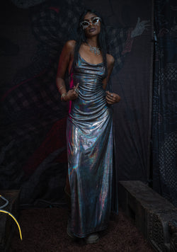 Long Bomb Dress / Holographic Licra Silver - PSYCHEDELIKA GALACTIKA