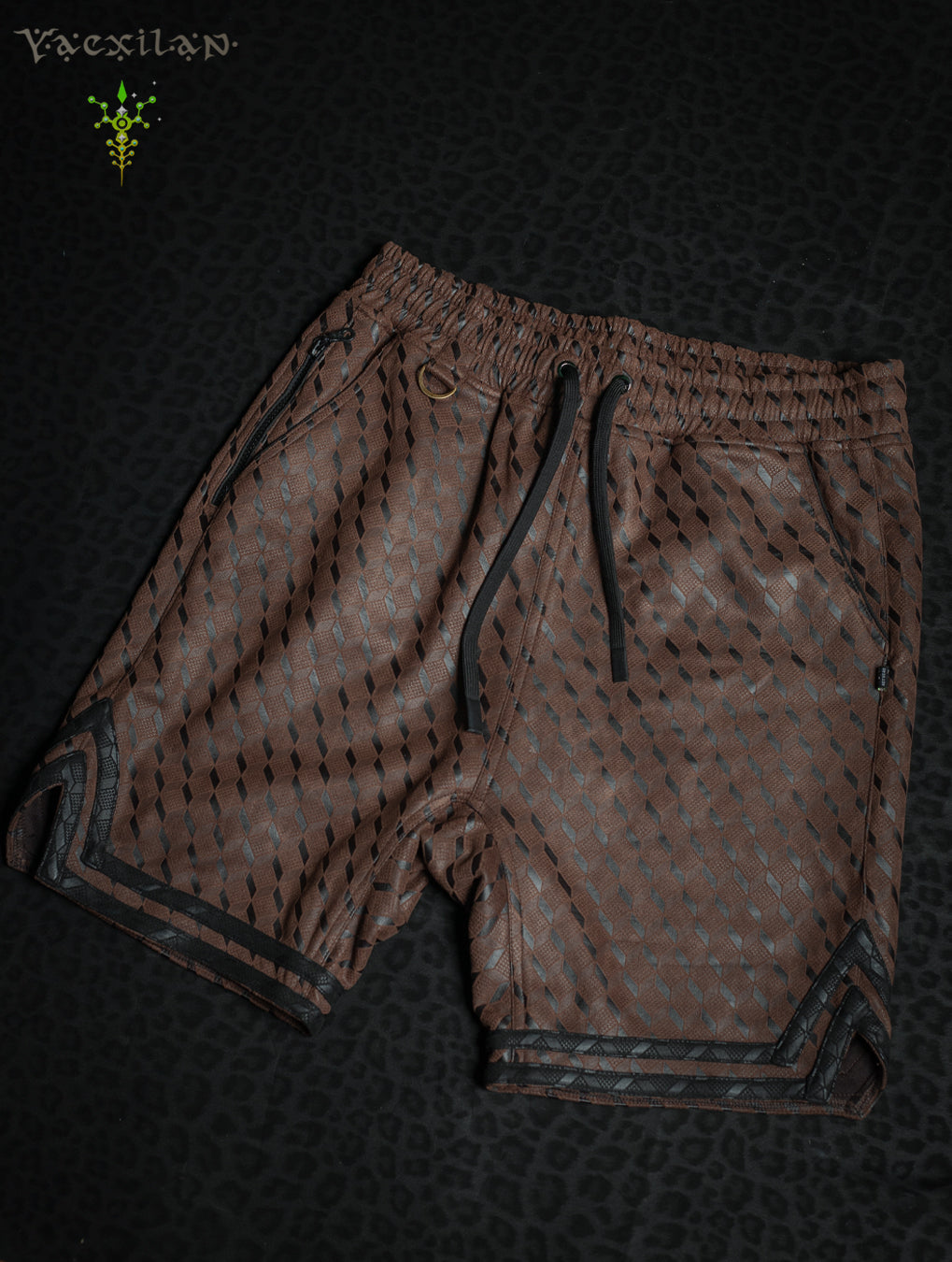 Boxing Shorts Black Mountains / Fake Leather - Brown CUBICZ