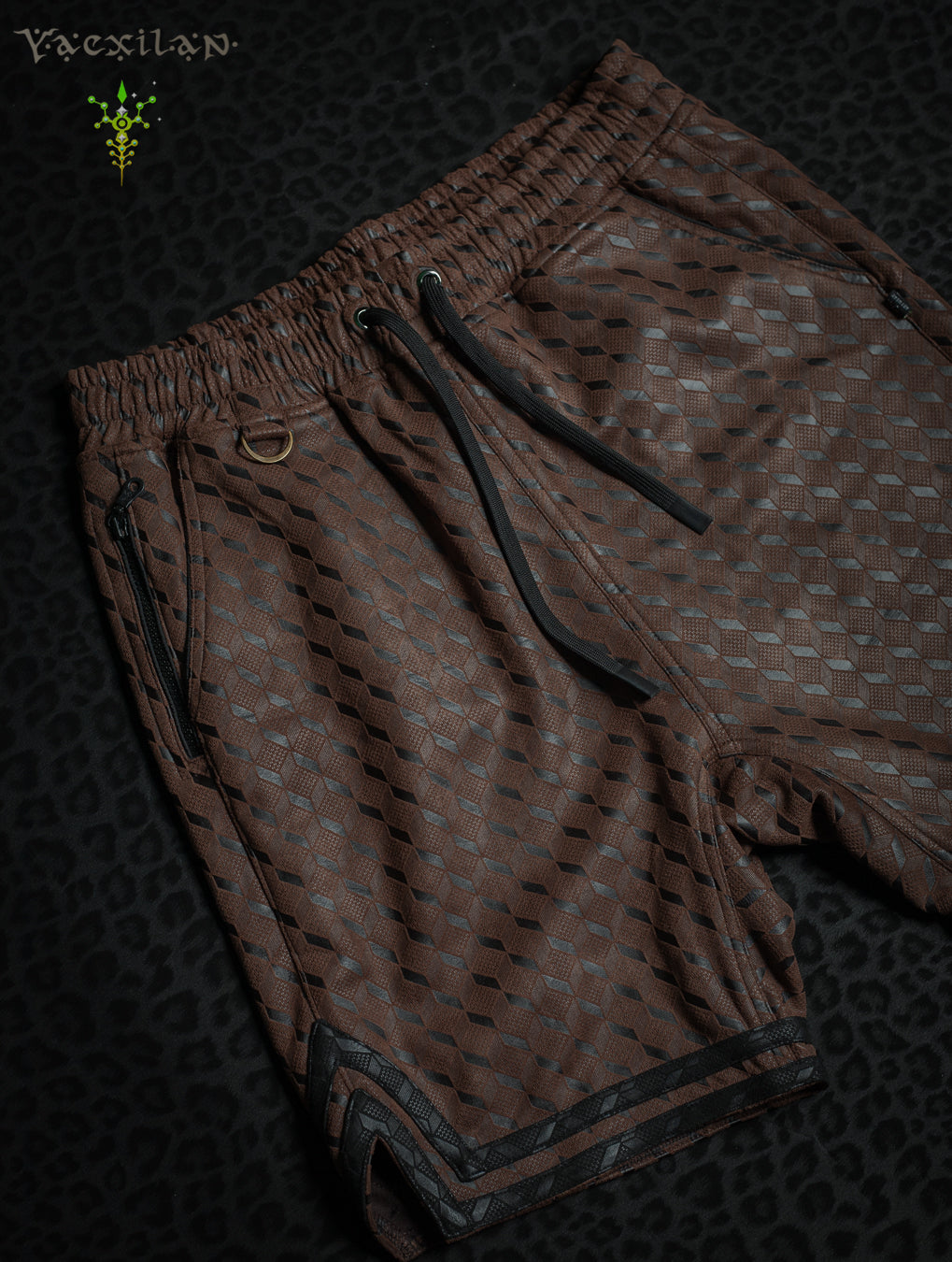 Boxing Shorts Black Mountains / Fake Leather - Brown CUBICZ