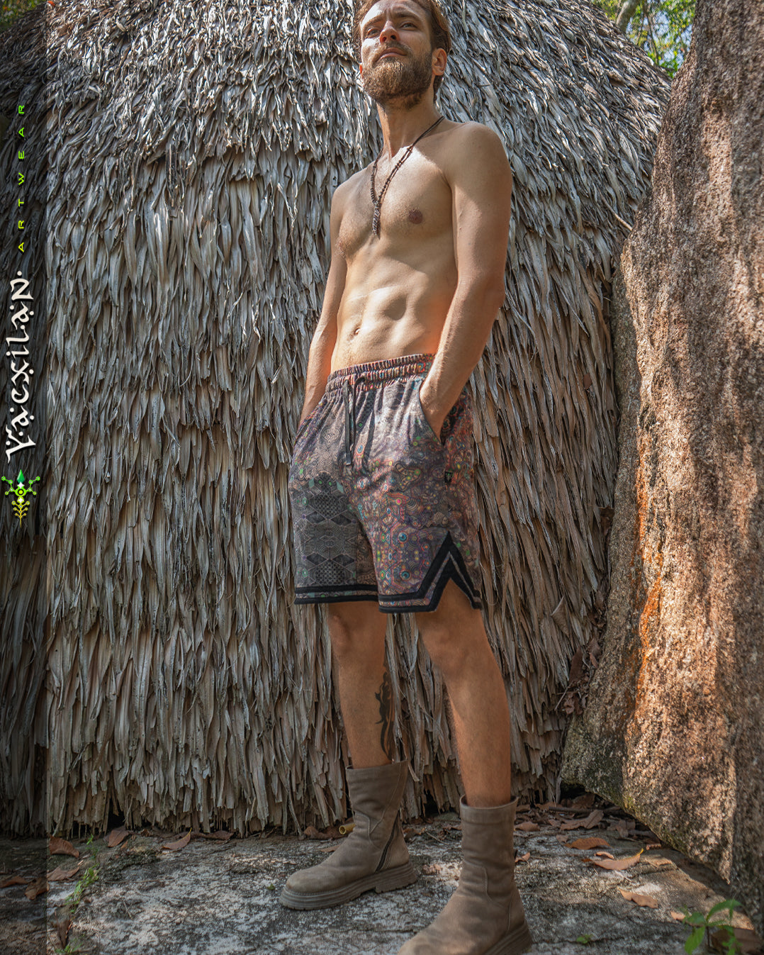 Boxing Short Black Mountain / Stretchy Swede Vintage - PSYCHEDELIKA
