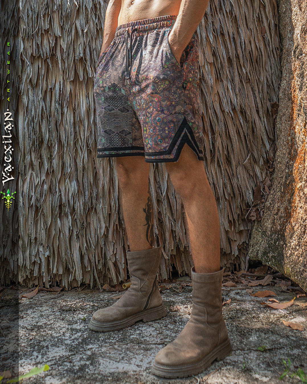 Boxing Short Black Mountain / Stretchy Swede Vintage - PSYCHEDELIKA