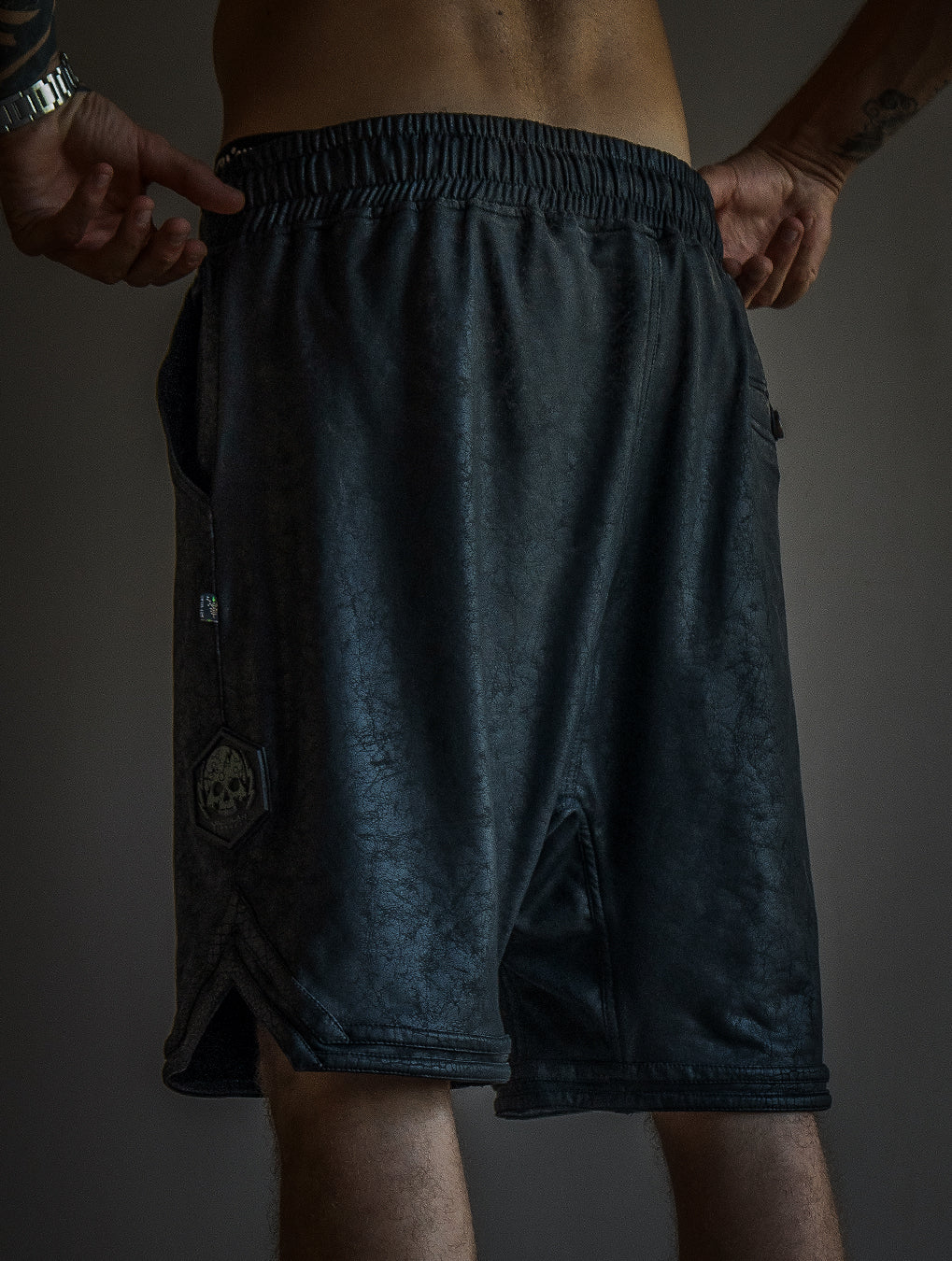 Boxing Short Black Mountain / Fake Leather - CRACKED PIRATE