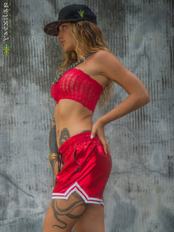 Boxing Shorts White Mountains Woman / Metalic Licra - MUAI TAI RED