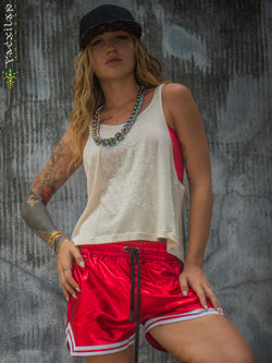 Boxing Shorts White Mountains Woman / Metalic Licra - MUAI TAI RED