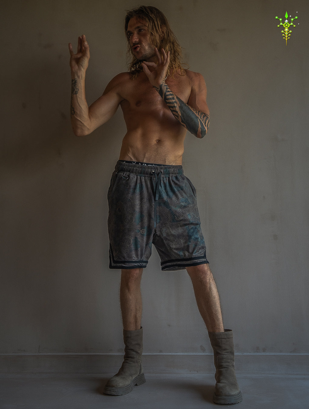 Boxing Short Black Mountain / Stretchy Swede Vintage - DRAGON CHASERS