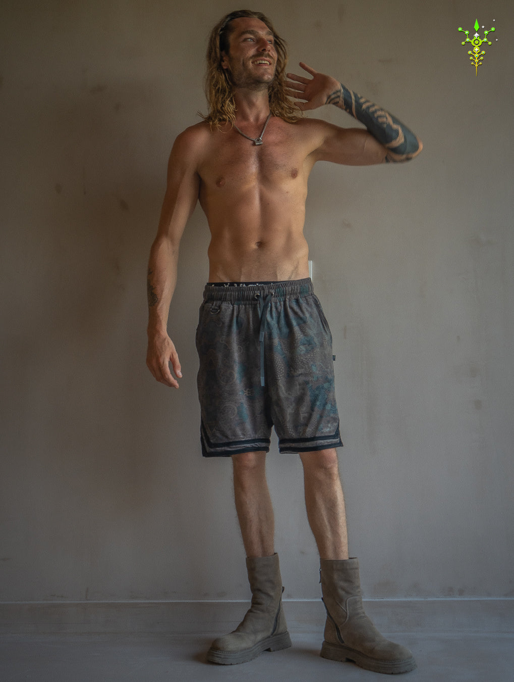 Boxing Short Black Mountain / Stretchy Swede Vintage - DRAGON CHASERS