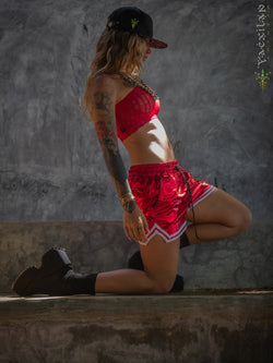 Boxing Shorts White Mountains Woman / Metalic Licra - MUAI TAI RED
