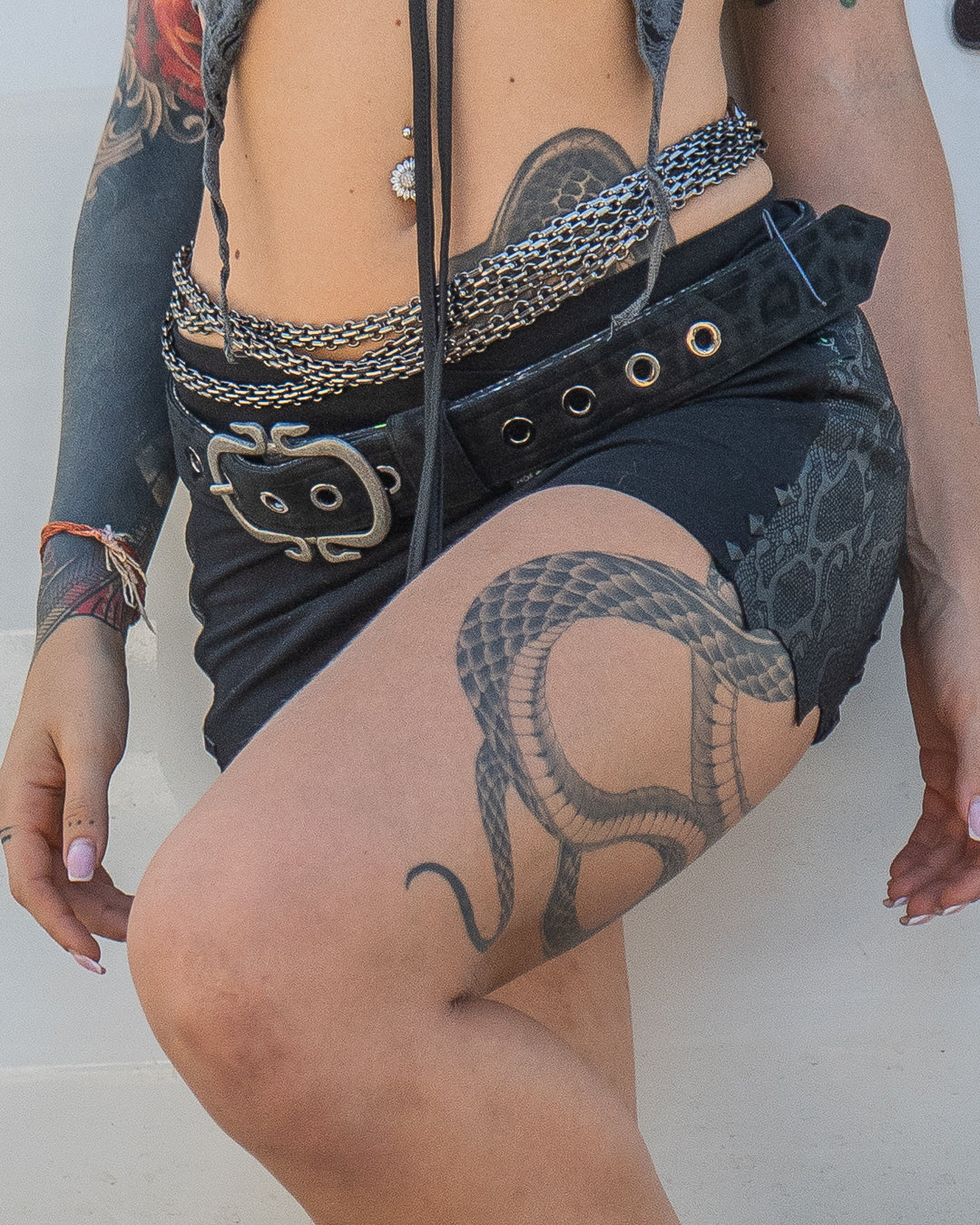 Mini Skirt Simple / Cotton Fake Leather Patch - BLAK BOA Spikes