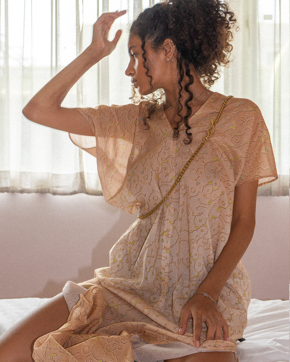 Caftan / Organic Bio Farms Bamboo - REBIRTH OF IKARO WHITESAND Thin Voile