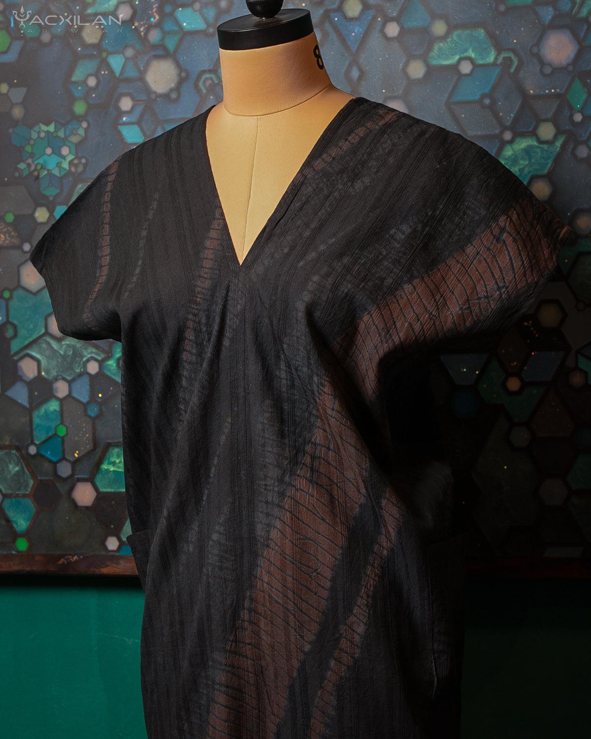 Caftan Woman / Tyedye Cotton Jaquard - BLACK SNAKE - Yacxilan Artwear