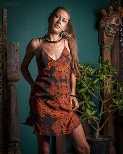 Chinese Silk Dress - Orange DEMETRIO - Yacxilan Artwear