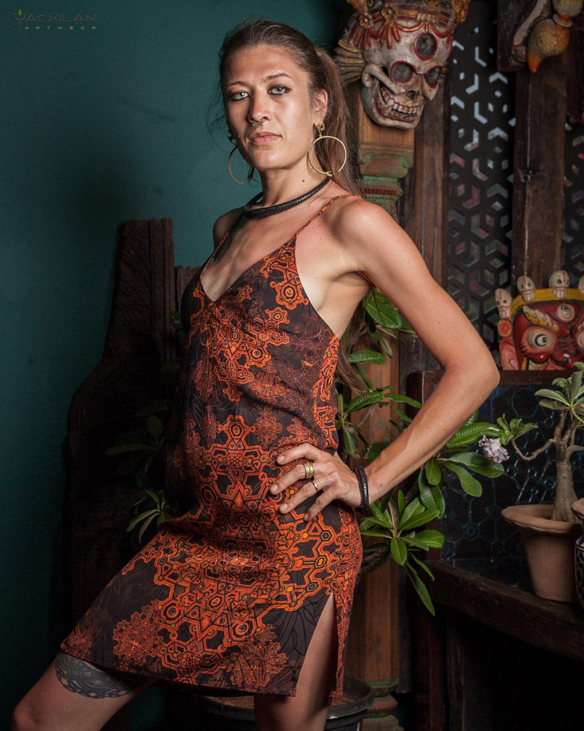 Chinese Silk Dress - Orange DEMETRIO - Yacxilan Artwear