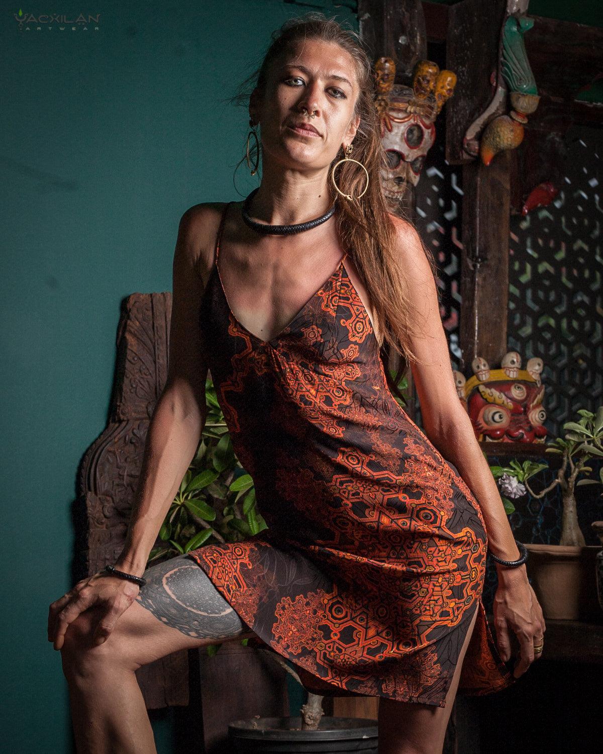 Chinese Silk Dress - Orange DEMETRIO - Yacxilan Artwear