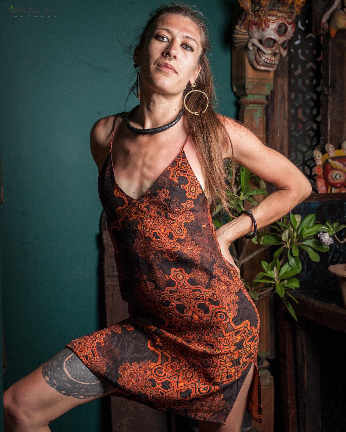 Chinese Silk Dress - Orange DEMETRIO - Yacxilan Artwear