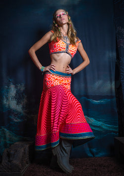 Choli & Skirt Woman Combo  / Jaquard & Voile - PINKORANGE MADNESS