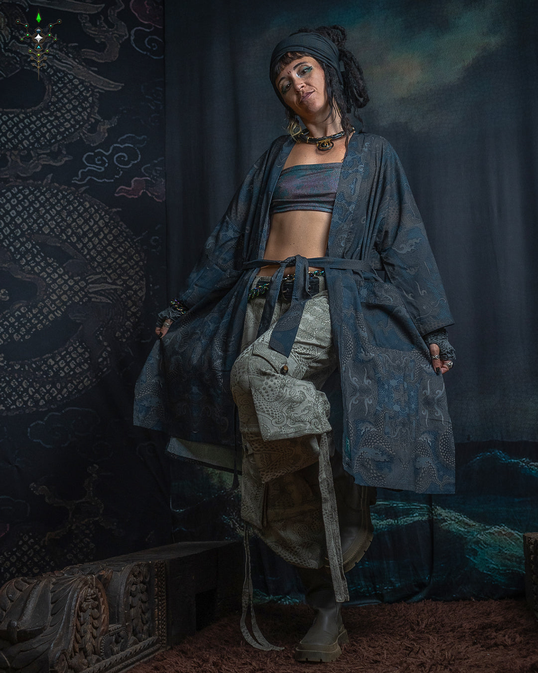 Classic Kimono Long / Cotton Vicose Blend - DRAGONS