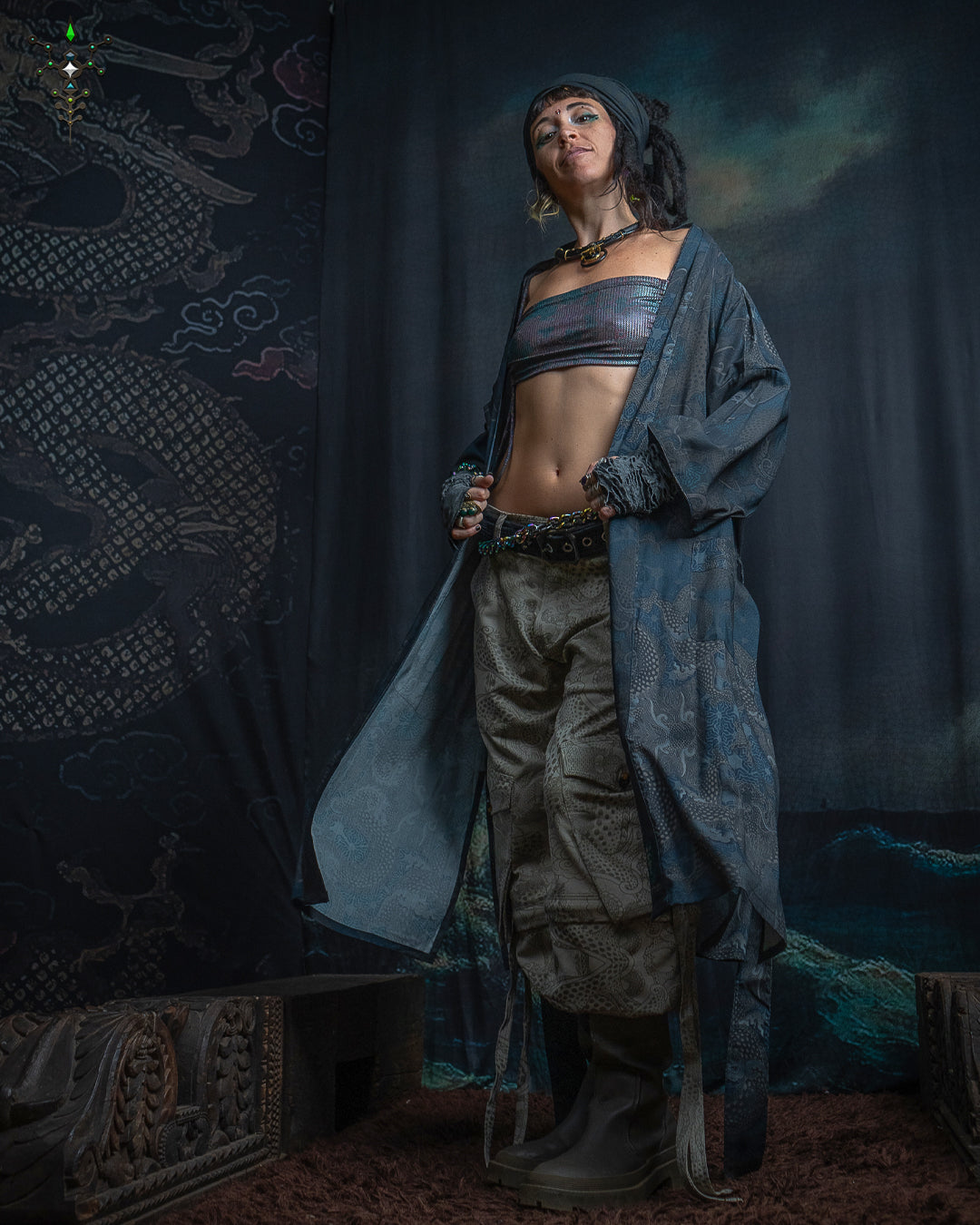 Classic Kimono Long / Cotton Vicose Blend - DRAGONS