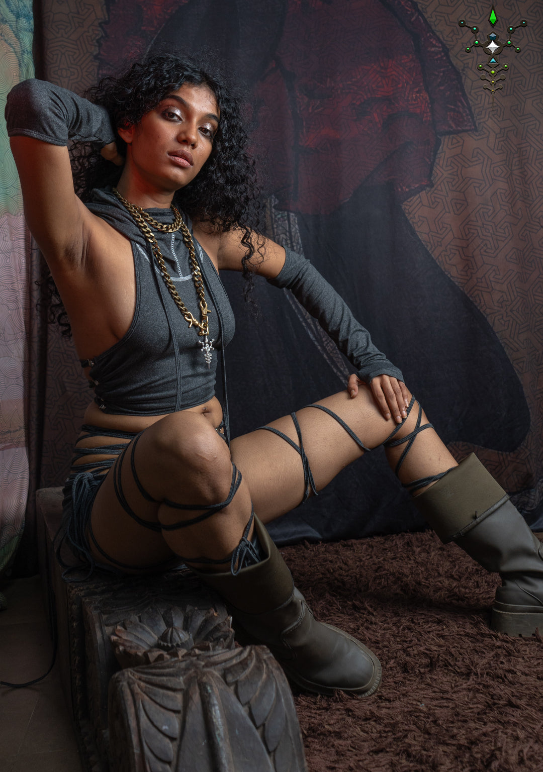 Woman Combo Hooded Top Short / Knits - Grey STRAPS