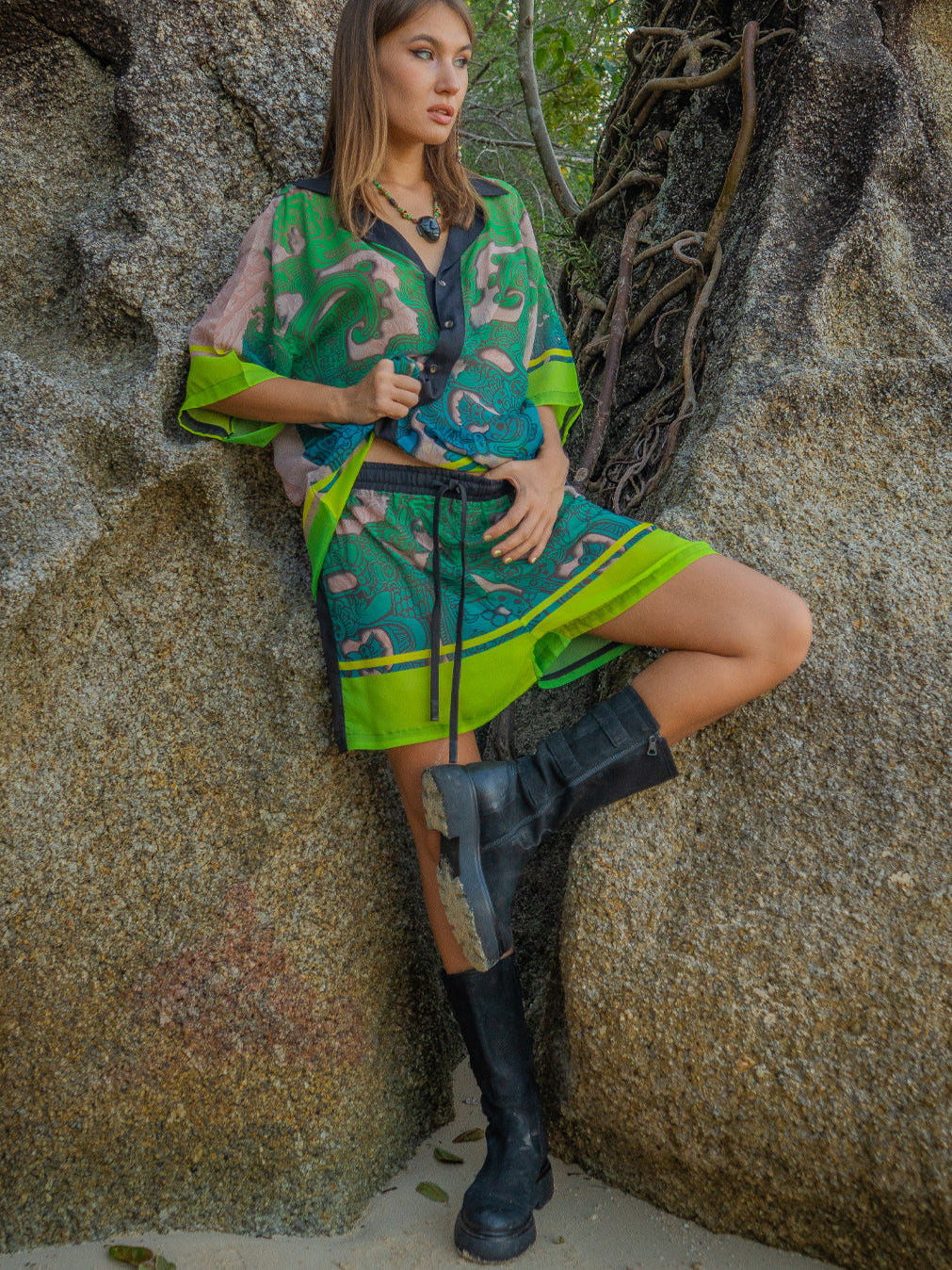 Shirt Men Oversized Set Half Sleeves / Chiffon - JADE MAYANS