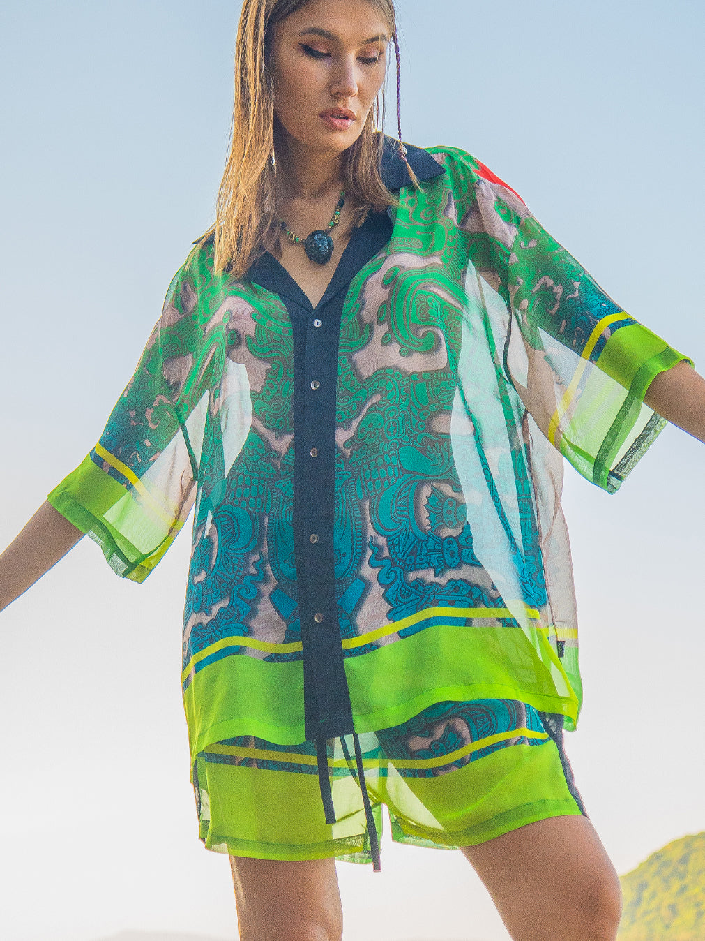 Shirt Men Oversized Set Half Sleeves / Chiffon - JADE MAYANS