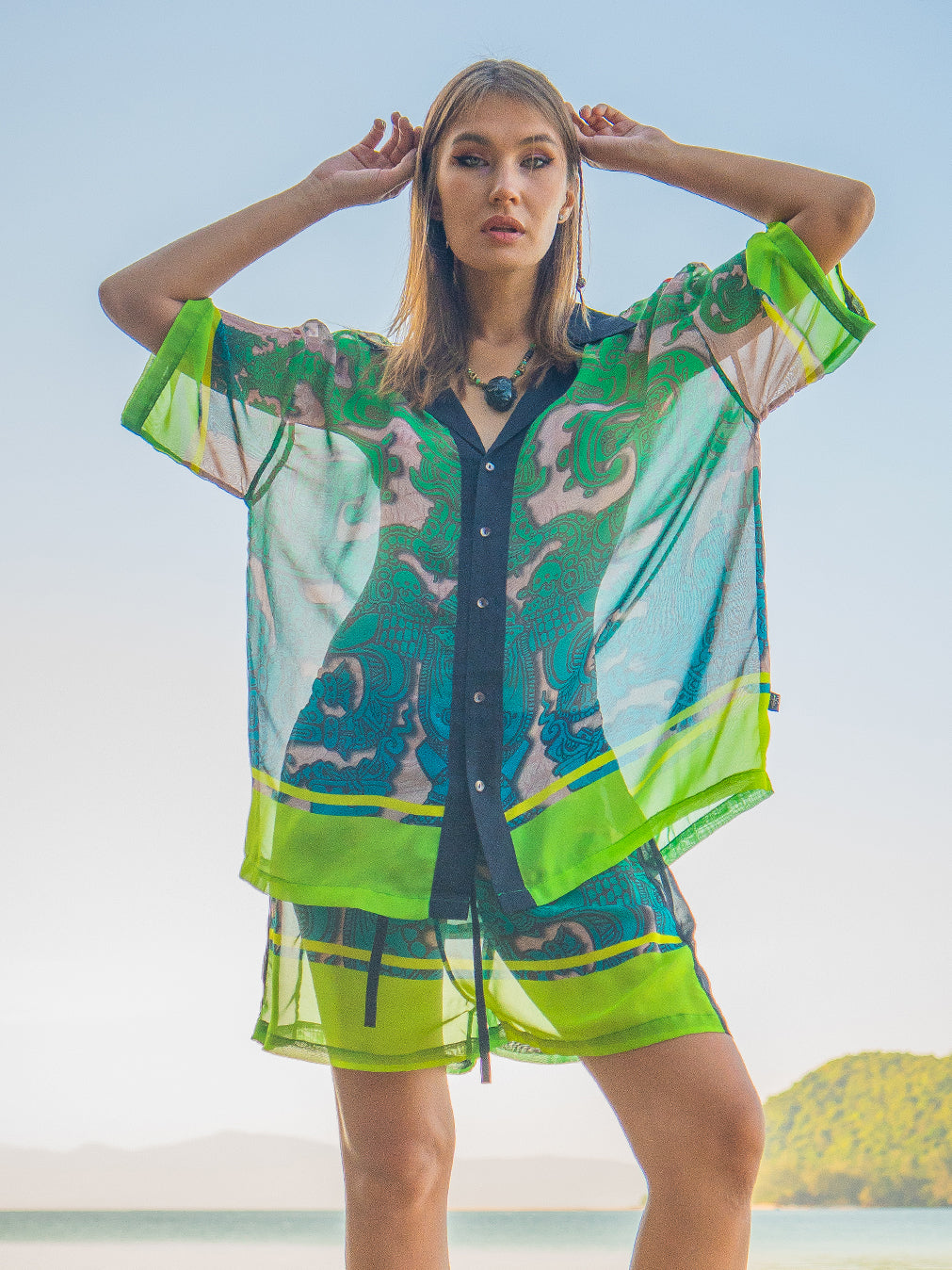 Shirt Men Oversized Set Half Sleeves / Chiffon - JADE MAYANS