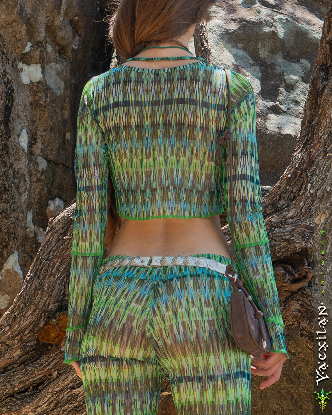 Woman Combo Boho Longsleeve Crop Top / Mesh - GREENISH