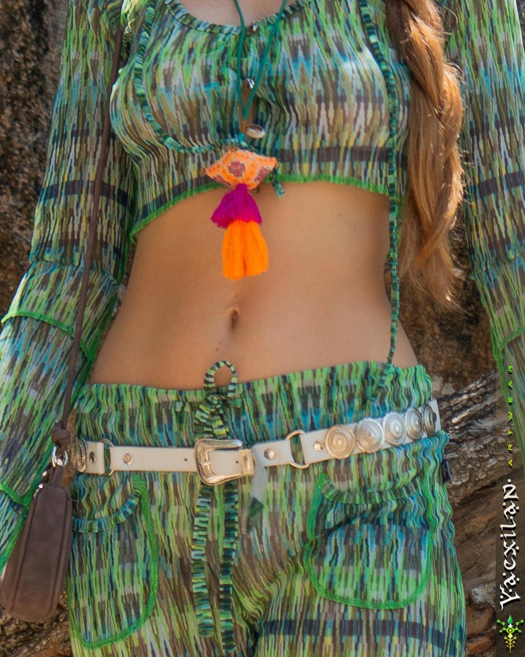 Woman Combo Boho Longsleeve Crop Top / Mesh - GREENISH