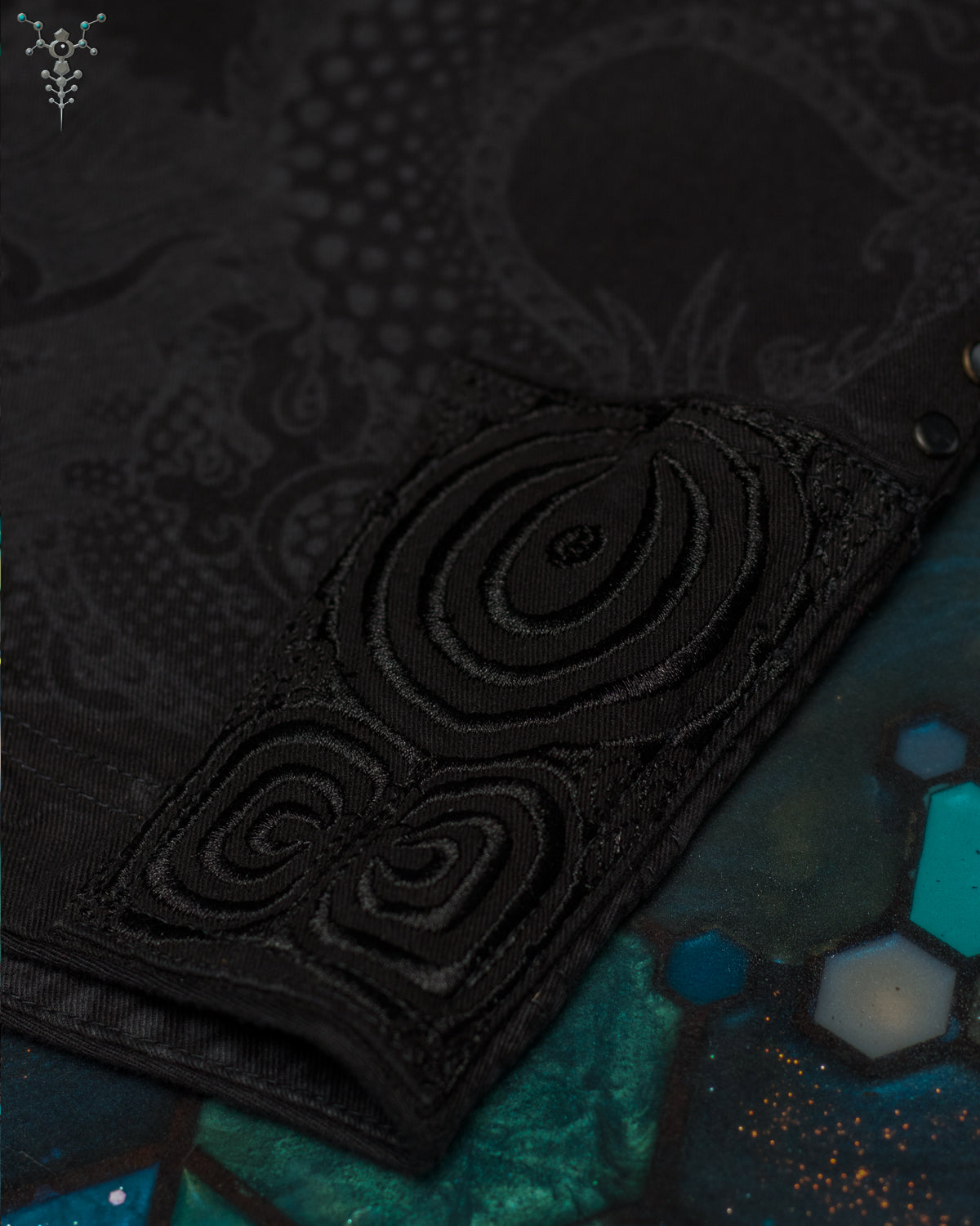 Corsaire / Denim Stretchy Digital Embroidey Stonewashed - Black IKARO DRAGONS