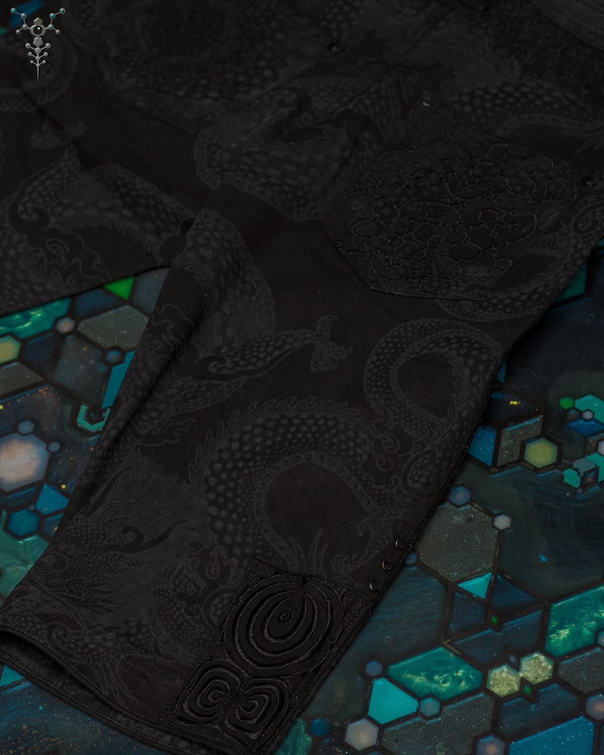Corsaire / Denim Stretchy Digital Embroidey Stonewashed - Black IKARO DRAGONS